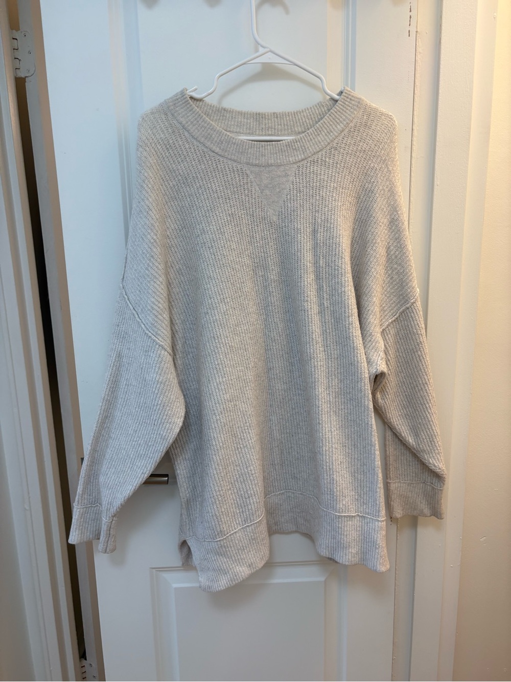 aerie Oversized Ribbed Crewneck Sweater - Cream